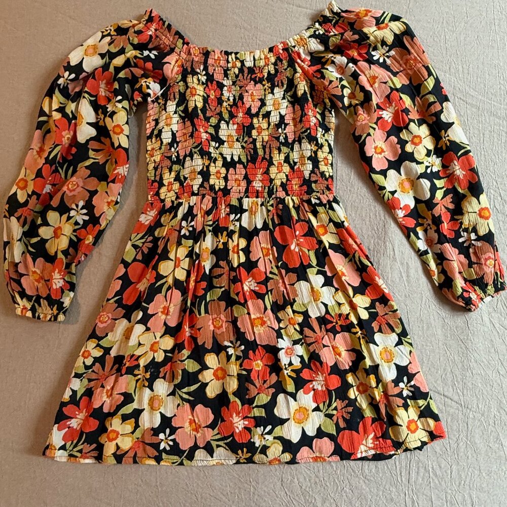 Billabong Girls Floral Balloon Sleeve‎ Pullover Beach Mini Dress Size M - Picture 2 of 11
